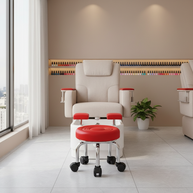 5-Wheel Metal Stool - Thickened Silent Low Stool with Sturdy Frame for Home/Foot Spa/Cosmetology/Kids - gallery 1