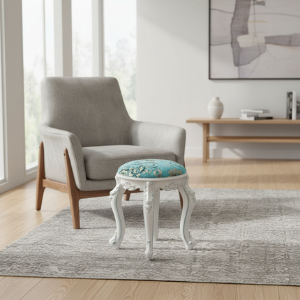 Retro Fabric Dressing Chair, Child Round Stool, Dressing Seat, Home Furniture, Living Room Dinning Chair, ABS Leg, Round Ottoman - gallery 1