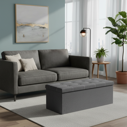 SONGMICS Storage Bench, Foldable Pouffe, 38 x 110 x 38 cm, End of Bed, Footrest, Storage Box, Load up to 300 kg, for Living Room - gallery 1