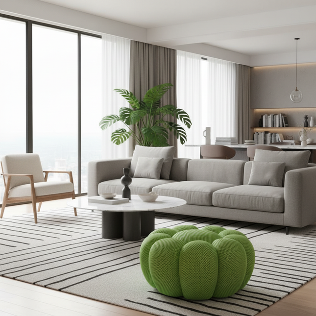 Nordic Sofa Pedal Simple Round Stool Low Ottomans Living Room Sofa Footstool 3D Fabric Creative Leg Footstool Pumpkin Footstools - gallery 1