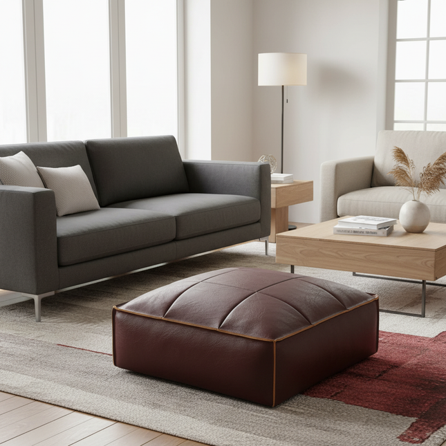 Soft Moroccan Ottoman Footstool Handmade Square Floor Cushion PU Leather Moroccan Pouf for Home Wedding Bedroom Living Room Kids - gallery 1