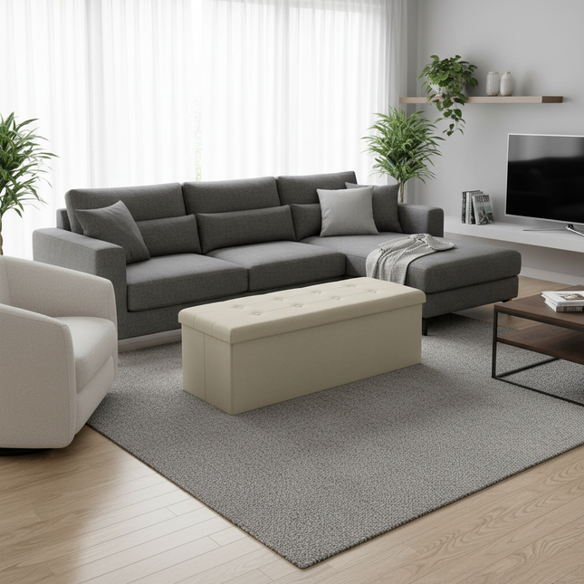 1PC Foldable Stool Home Ottoman Seat Bench Chest with Storage Space Organizer Box Living Room Furniture - gallery 1