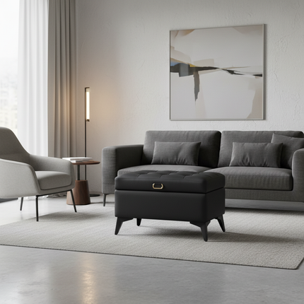 Solid Wood Storage Ottoman, Large Capacity Home Sofa Box, Movable Leather Bed End Bench, Wear-Resistant Entryway Shoe Stool - gallery 1