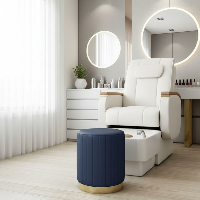 Scandinavian Velvet Makeup Stool - Swivel Vanity Chair with Gold Legs, Instagrammable Nail Salon Stool for Bedroom & Living Room - gallery 1