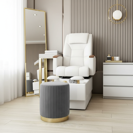 Scandinavian Velvet Makeup Stool - Swivel Vanity Chair with Gold Legs, Instagrammable Nail Salon Stool for Bedroom & Living Room - gallery 1