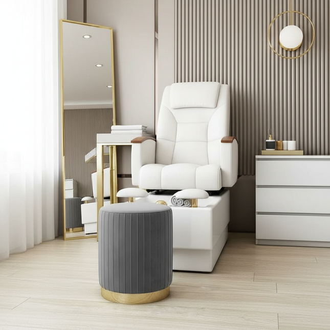 Scandinavian Velvet Makeup Stool - Swivel Vanity Chair with Gold Legs, Instagrammable Nail Salon Stool for Bedroom & Living Room - gallery 1