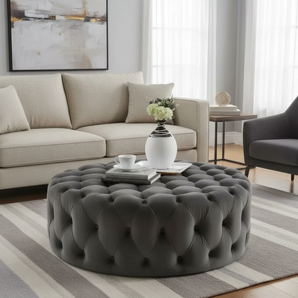 Velvet Round Ottoman Luxury Sofa Living Room Furniture Modern Bedroom Floor Pouf Clothing Store Shoes-changing Soft Stool B - gallery 1