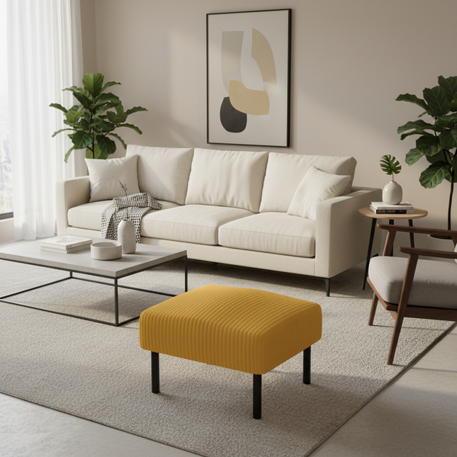 LVHOM High-Quality Corduroy Footstool, Soft Ottoman with Solid Metal Frame, Comfortable Fabric, Suitable for Living Room - gallery 1