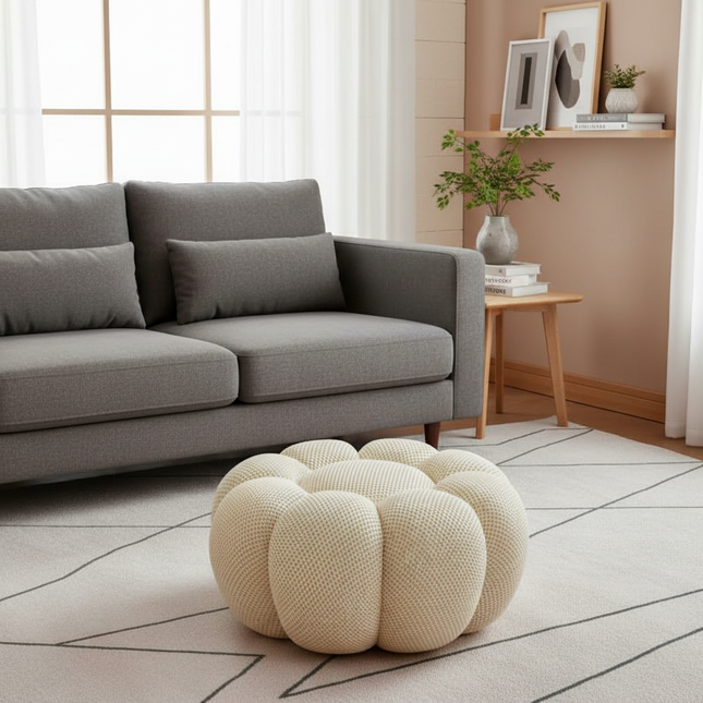 Nordic Sofa Pedal Simple Round Stool Low Ottomans Living Room Sofa Footstool 3D Fabric Creative Leg Footstool Pumpkin Footstools - gallery 1