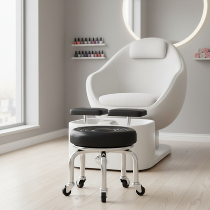 5-Wheel Metal Stool - Thickened Silent Low Stool with Sturdy Frame for Home/Foot Spa/Cosmetology/Kids - gallery 1