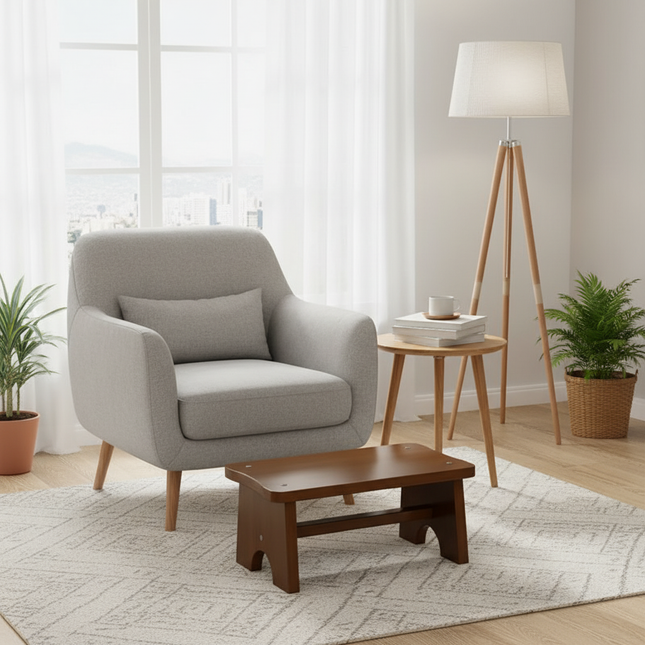 Bamboo Made Foot Stool for Bedside Vintage Step Stool Mini Get Up Anti Slip for Bedroom Bathroom Kitchen - gallery 1