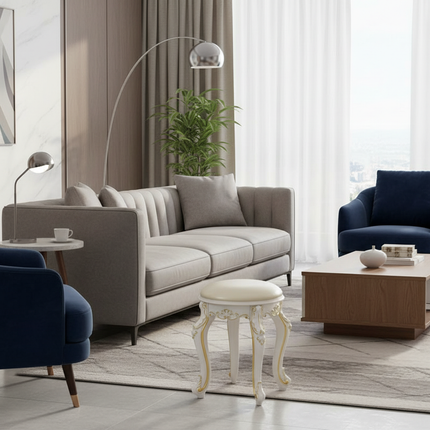 Retro Fabric Dressing Chair, Child Round Stool, Dressing Seat, Home Furniture, Living Room Dinning Chair, ABS Leg, Round Ottoman - gallery 1