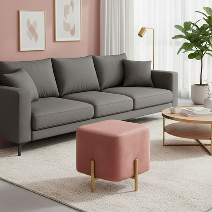 Customized Velvet Dressing Stool Golden Leg Tassel Makeup Bench Openable Ottoman Pouf for Home Fashionable Furniture - gallery 1