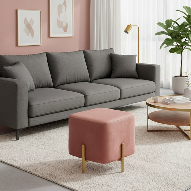 Customized Velvet Dressing Stool Golden Leg Tassel Makeup Bench Openable Ottoman Pouf for Home Fashionable Furniture - gallery 1