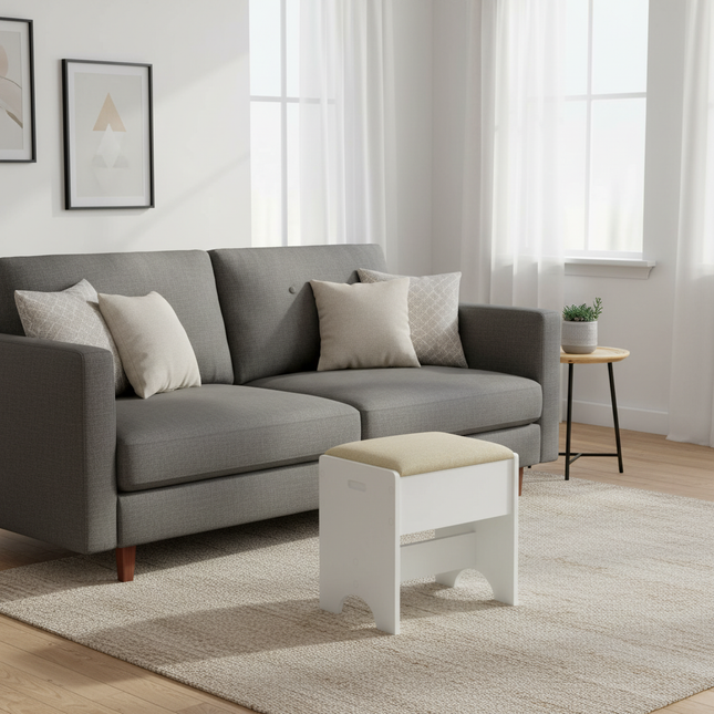 WOLTU Dressing Stool 40x45x30cm Makeup Upholstered Chair with Linen Cover Seat for Bedroom Living Room Home - gallery 1