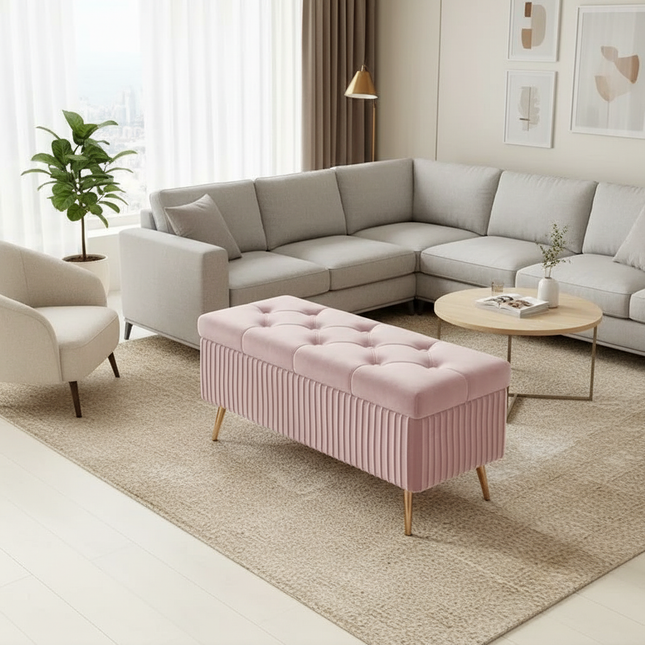 Velvet Ottoman Bench for Living Room Nordic Design Shoe Changing Stool with Storage Bedroom Bed End Seat Modern - gallery 1