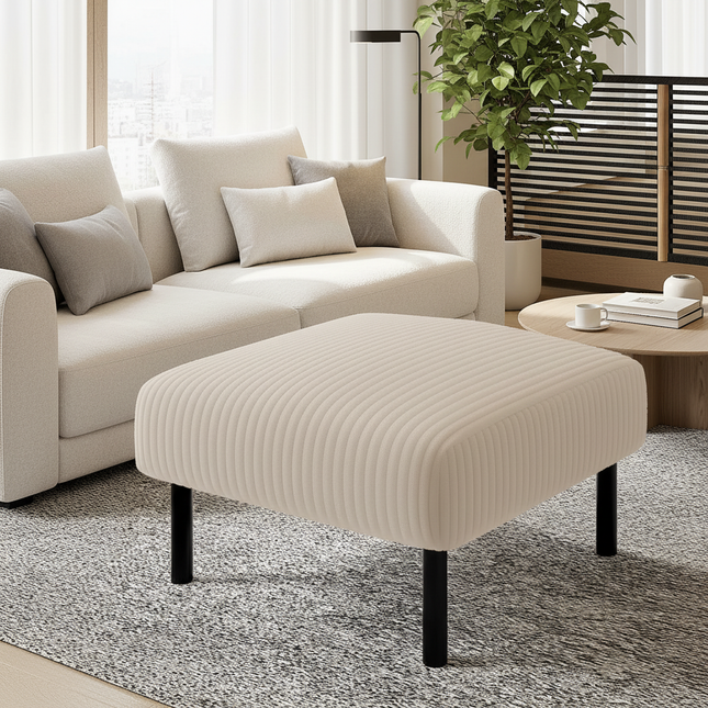 LVHOM High-Quality Corduroy Footstool, Soft Ottoman with Solid Metal Frame, Comfortable Fabric, Suitable for Living Room - gallery 1