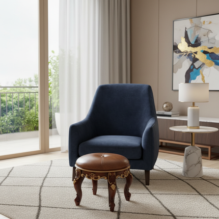 Retro Carved Small Stool Luxury Leather Cushion Creative Low Seat Elegant Room Sofa Chair Stylish Seating Decorative Footrest - gallery 1