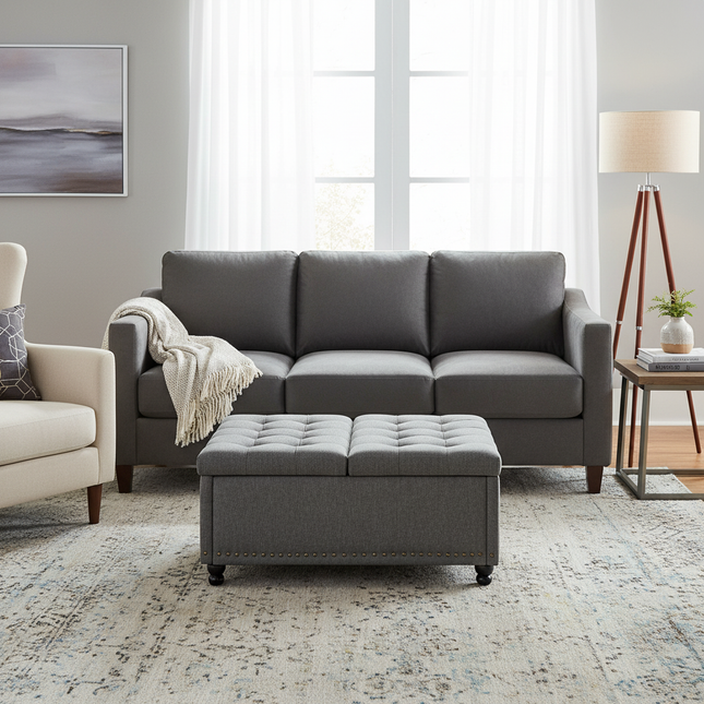 REDLIFE 35" Large Square Storage Ottoman Bench, Upholstered Coffee Table ,Lift Top Storage Ottoman Tufted Fabric for Living Room - gallery 1