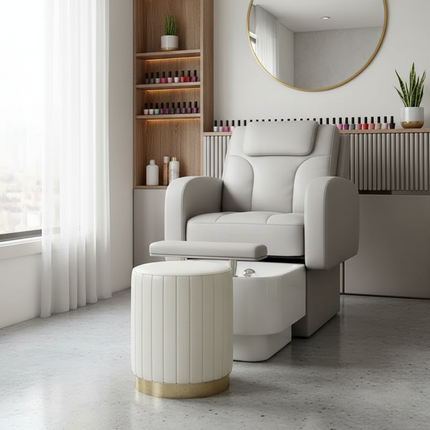 Scandinavian Velvet Makeup Stool - Swivel Vanity Chair with Gold Legs, Instagrammable Nail Salon Stool for Bedroom & Living Room - gallery 1