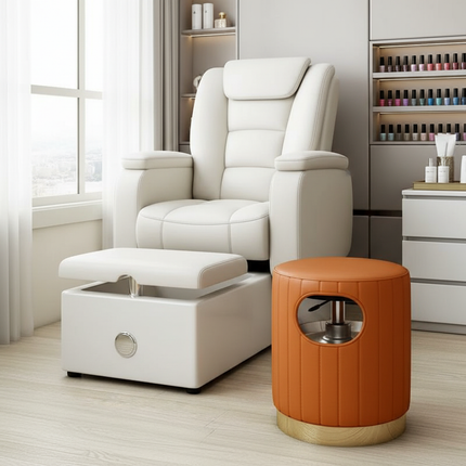 Scandinavian Velvet Makeup Stool - Swivel Vanity Chair with Gold Legs, Instagrammable Nail Salon Stool for Bedroom & Living Room - gallery 1