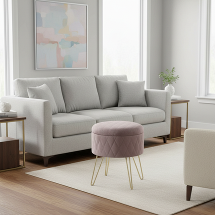 WOLTU 1PC Ottoman Stool Gold Metal Feet Footstool Velvet Round Puff Storage Seat with Lid Storage Box for Sofa Bedroom Room - gallery 1