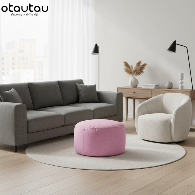 OTAUTAU Round Stool D30cm*H20cm Linen Bean Bag Ottoman with Filling Beanbag Pouf Footstool Tatami Futon Puff JD001 - gallery 1
