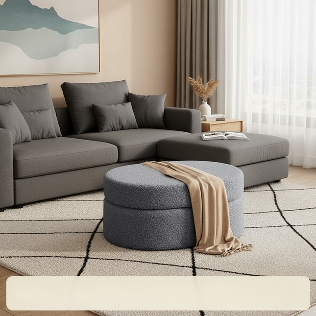 Modern Oval Storage Ottoman Upholstered Fabric Footrest Stool with Hidden Storage Vanity Bench for Bedroom Living Room - gallery 1