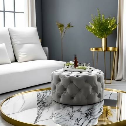 60cm Nordic Velvet Stool Round Pouf Ottoman Vintage Makeup Stool Living Room Footrest Soft Bedroom Bench Shoe Changing Stool - gallery 1