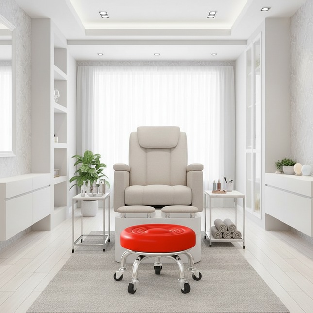 5-Wheel Metal Stool - Thickened Silent Low Stool with Sturdy Frame for Home/Foot Spa/Cosmetology/Kids - gallery 1