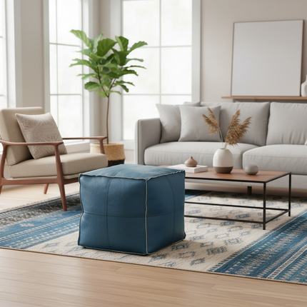 45cm Moroccan Artificial PU Leather Pouf Cover Craft Simple Sofa Ottoman Footstool Unstuffed Living Room Bedroom Cushion Covers - gallery 1