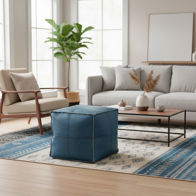 45cm Moroccan Artificial PU Leather Pouf Cover Craft Simple Sofa Ottoman Footstool Unstuffed Living Room Bedroom Cushion Covers - gallery 1