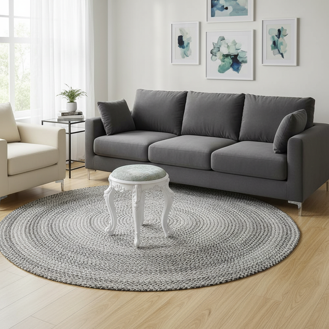 Retro Fabric Dressing Chair, Child Round Stool, Dressing Seat, Home Furniture, Living Room Dinning Chair, ABS Leg, Round Ottoman - gallery 1