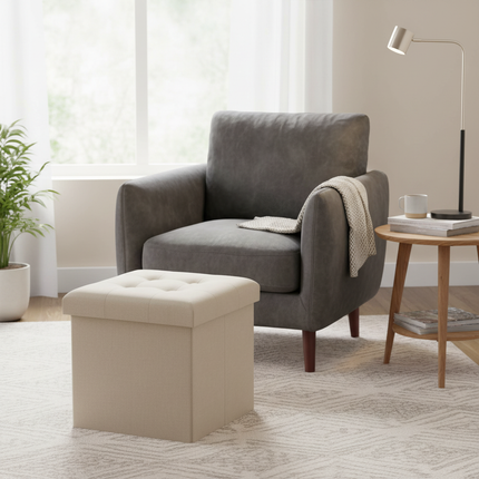 1PC Foldable Dressing Table Stool Pouf Storage Ottoman Chair Stool Upholstered Footstool Linen Couch Stool Removable Cover - gallery 1