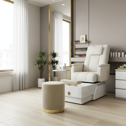 Scandinavian Velvet Makeup Stool - Swivel Vanity Chair with Gold Legs, Instagrammable Nail Salon Stool for Bedroom & Living Room - gallery 1