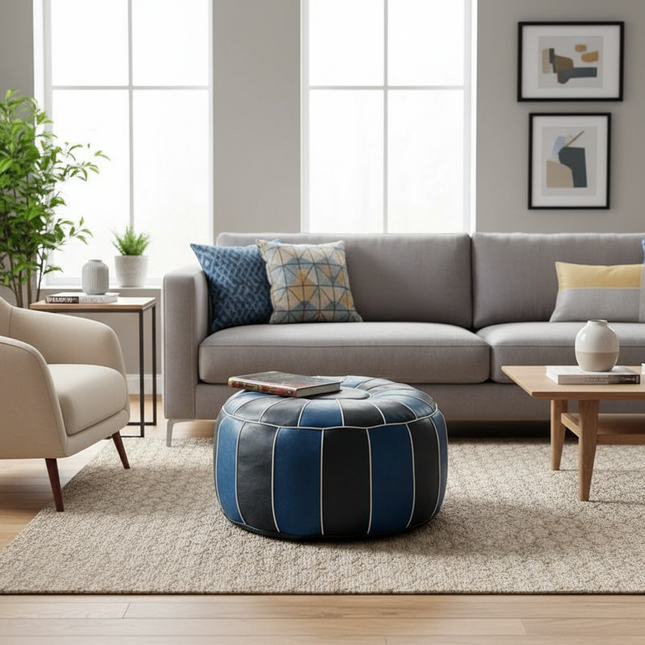 45cm Moroccan Artificial PU Leather Pouf Cover Craft Simple Sofa Ottoman Footstool Unstuffed Living Room Bedroom Cushion Covers - gallery 1