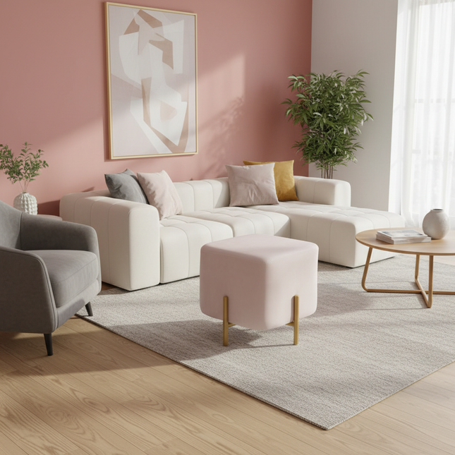 Customized Velvet Dressing Stool Golden Leg Tassel Makeup Bench Openable Ottoman Pouf for Home Fashionable Furniture - gallery 1