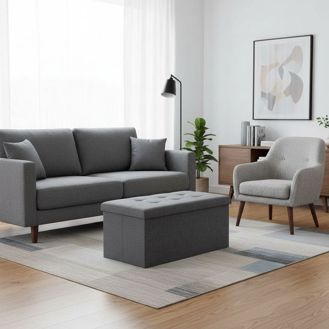 Folding Storage Ottoman Bench Folding Storage Trunk Footrest Stool Cube Bench Storage Chest Footrest Coffee Table Padded Seat - gallery 1