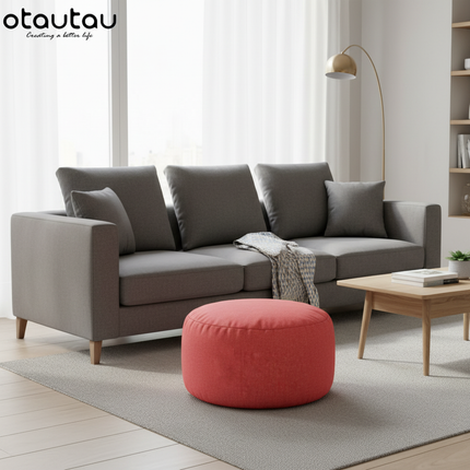 OTAUTAU Round Stool D30cm*H20cm Linen Bean Bag Ottoman with Filling Beanbag Pouf Footstool Tatami Futon Puff JD001 - gallery 1