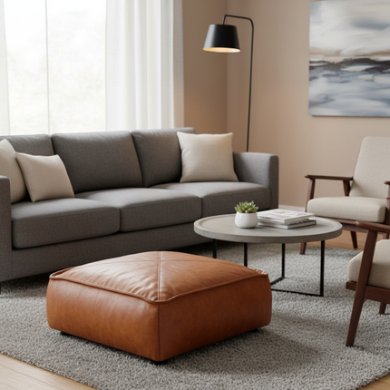 45cm Moroccan Artificial PU Leather Pouf Cover Craft Simple Sofa Ottoman Footstool Unstuffed Living Room Bedroom Cushion Covers - gallery 1