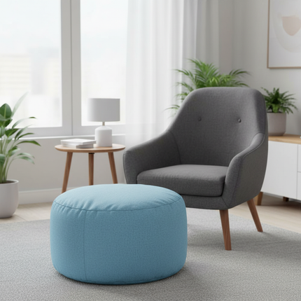 OTAUTAU Round Stool D30cm*H20cm Linen Bean Bag Ottoman with Filling Beanbag Pouf Footstool Tatami Futon Puff JD001 - gallery 1