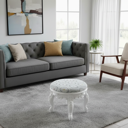 Retro Fabric Dressing Chair, Child Round Stool, Dressing Seat, Home Furniture, Living Room Dinning Chair, ABS Leg, Round Ottoman - gallery 1