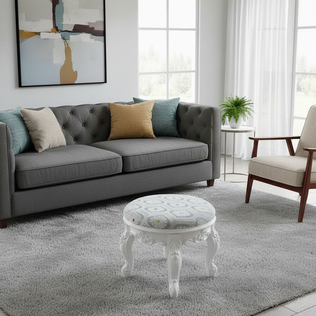 Retro Fabric Dressing Chair, Child Round Stool, Dressing Seat, Home Furniture, Living Room Dinning Chair, ABS Leg, Round Ottoman - gallery 1