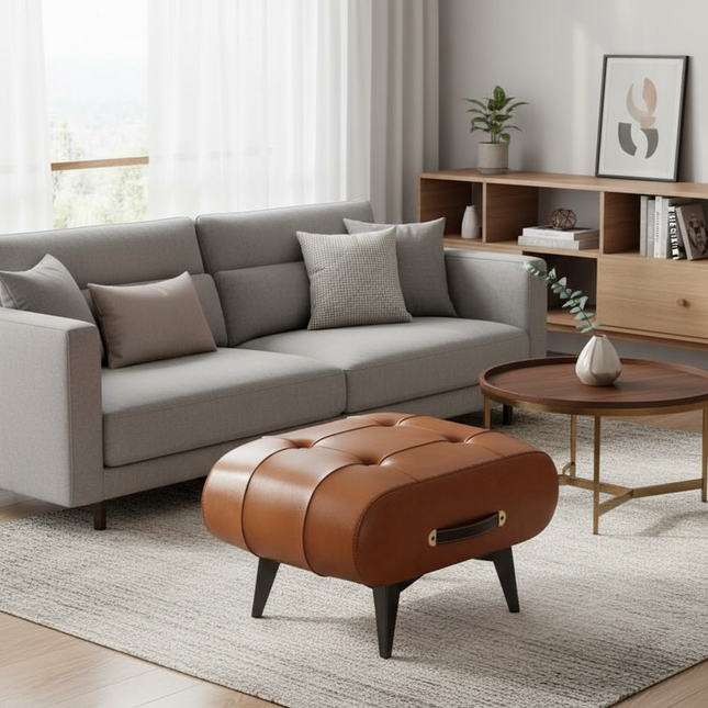 Foldable Foot Stool Extra Thick PU Leather & High-Density Foam, Portable Ottoman for Living Room/Bedroom/Office, Non-Slip Base - gallery 1