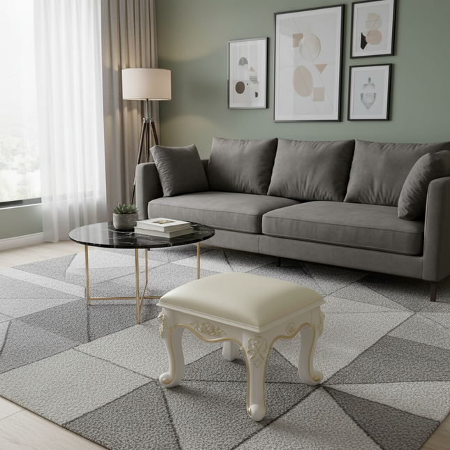 Retro Fabric Dressing Chair, Child Round Stool, Dressing Seat, Home Furniture, Living Room Dinning Chair, ABS Leg, Round Ottoman - gallery 1