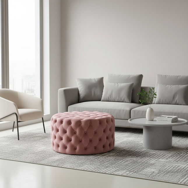 Nordic Living Room Ottoman Round Button Velvet Shoe Changing Stool Apartment Living Room Light Luxury Home Small Makeup Stool - gallery 1