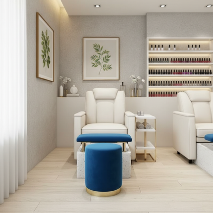 Scandinavian Velvet Makeup Stool - Swivel Vanity Chair with Gold Legs, Instagrammable Nail Salon Stool for Bedroom & Living Room - gallery 1