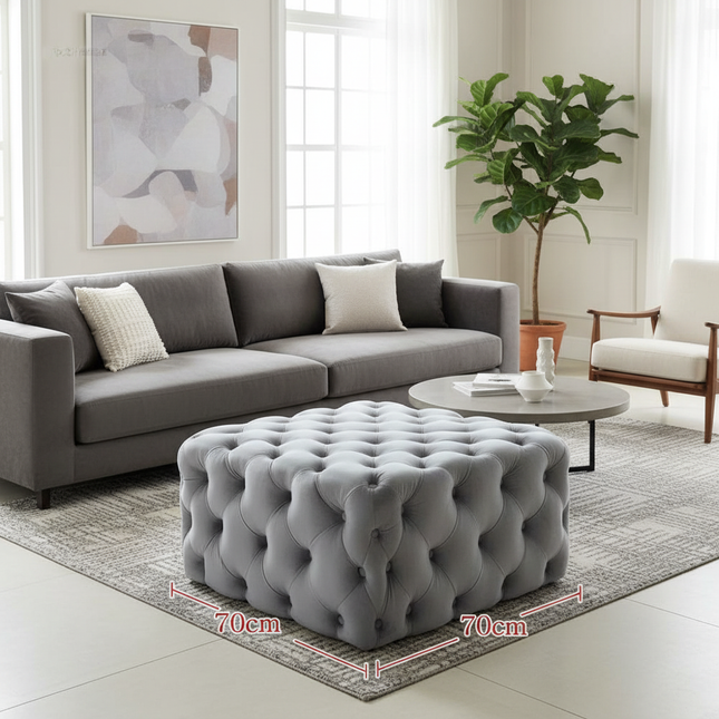 Nordic Living Room Ottoman Round Button Velvet Shoe Changing Stool Apartment Living Room Light Luxury Home Small Makeup Stool - gallery 1