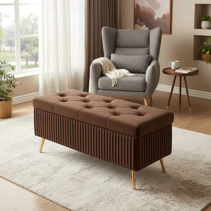 Velvet Ottoman Bench for Living Room Nordic Design Shoe Changing Stool with Storage Bedroom Bed End Seat Modern - gallery 1