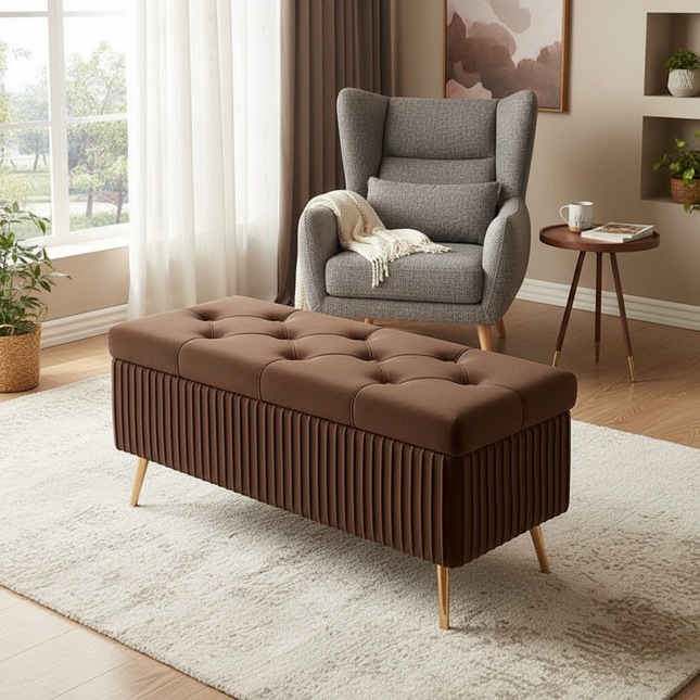 Velvet Ottoman Bench for Living Room Nordic Design Shoe Changing Stool with Storage Bedroom Bed End Seat Modern - gallery 1
